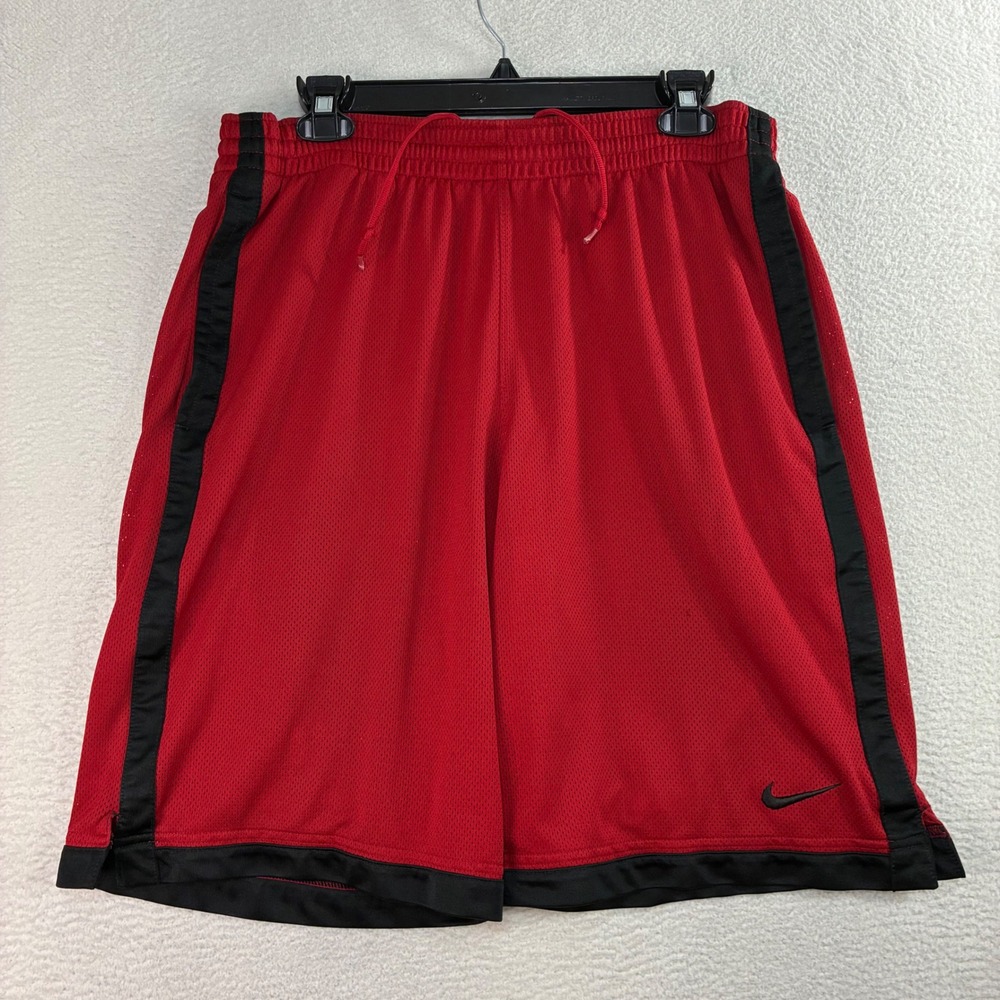 Y2K Nike Baggy Basketball Shorts Men‎ S Red Black Mesh Silky Loose Drawstring